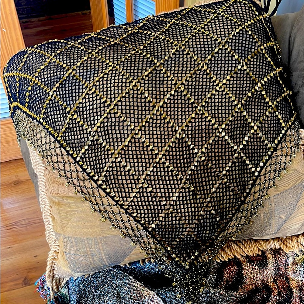 Stylish Black and Gold Patterned Shawl